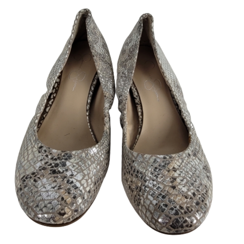 Jessica Simpson Angelique metallic python ballet flats